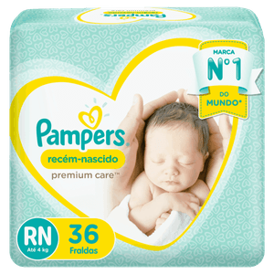 Fralda Descartável Infantil Pampers Premium Care Recém-Nascido RN Pacote 36 Unidades