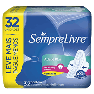 Absorvente com Abas Suave Sempre Livre Adapt Plus Pacote 32 Unidades Leve Mais Pague Menos