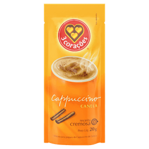 Cappuccino Solúvel Canela 3 Corações Sachê 20g