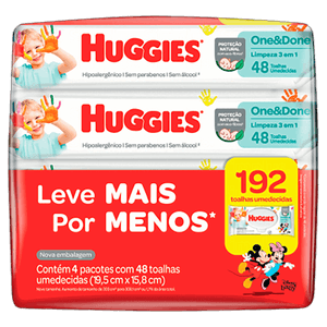 Pack Toalha Umedecida Disney Baby Huggies One & Done Pacote 4 Unidades Leve Mais Pague Menos