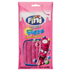 Bala Regaliz Tutti Frutti Fini Ácido Tubes Pacote 80g