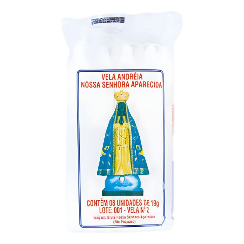 Vela-N2-Nossa-Senhora-Aparecida-Branca-Andreia-Pacote-8-Unidades-19g-cada