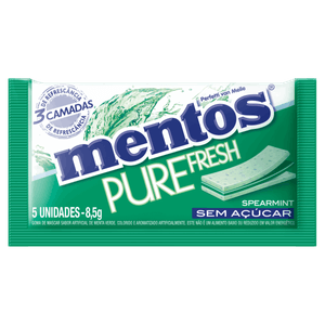 Goma de Mascar Spearmint Zero Açúcar Mentos Pure Fresh Envelope 8,5g 5 Unidades