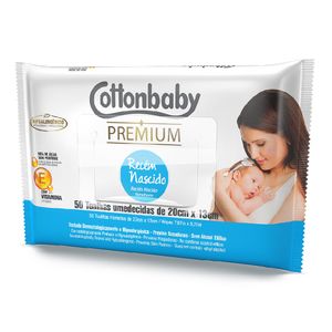 Toalha Umedecida Recém-Nascido sem Perfume Cottonbaby Premium Pacote 50 Unidades