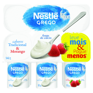 Iogurte Grego Tradicional + Morango Nestlé Bandeja 540g 6 Unidades Leve Mais Pague Menos