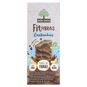 Pack Barra de Fibras Vegana Castanhas Mãe Terra Fitfibras Caixa 54g 3 Unidades