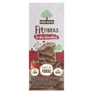 Pack Barra de Fibras Vegana Frutas Vermelhas Mãe Terra Fitfibras Caixa 54g 3 Unidades