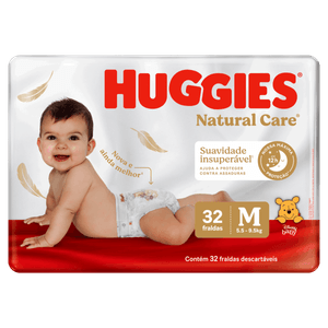 Fralda Descartável Infantil Huggies Natural Care M Pacote 32 Unidades