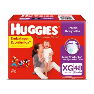 Fralda Descartável Infantil Roupinha Huggies Supreme Care XG Pacote 48 Unidades Embalagem Econômica
