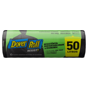 Saco Lixo Dover Roll Resistência Sustentabilidade e Economia Preto 50L PE 20UN