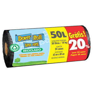 Saco para Lixo Reciclado 50l Dover Roll Super Forte Leve 24 Pague 20 Unidades