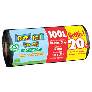 Saco para Lixo Reciclado 100l Dover Roll Super Forte Leve 12 Pague 10 Unidades