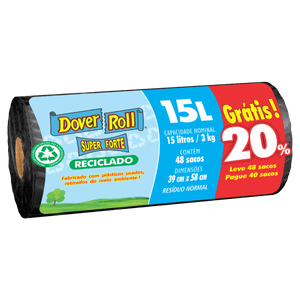 Saco para Lixo Reciclado 15l Dover Roll Super Forte Leve 48 Pague 40 Unidades