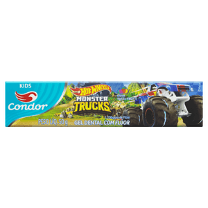 Gel Dental com Flúor Tutti Frutti Hot Wheels Monster Trucks Condor Kids Caixa 50g