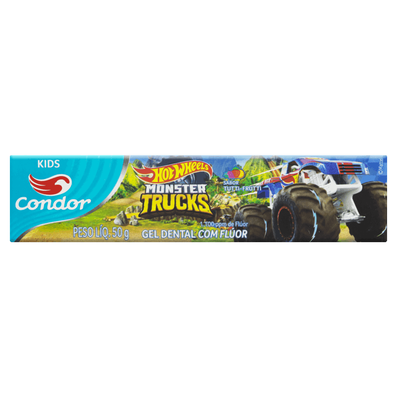 Gel-Dental-com-Fluor-Tutti-Frutti-Hot-Wheels-Monster-Trucks-Condor-Kids-Caixa-50g