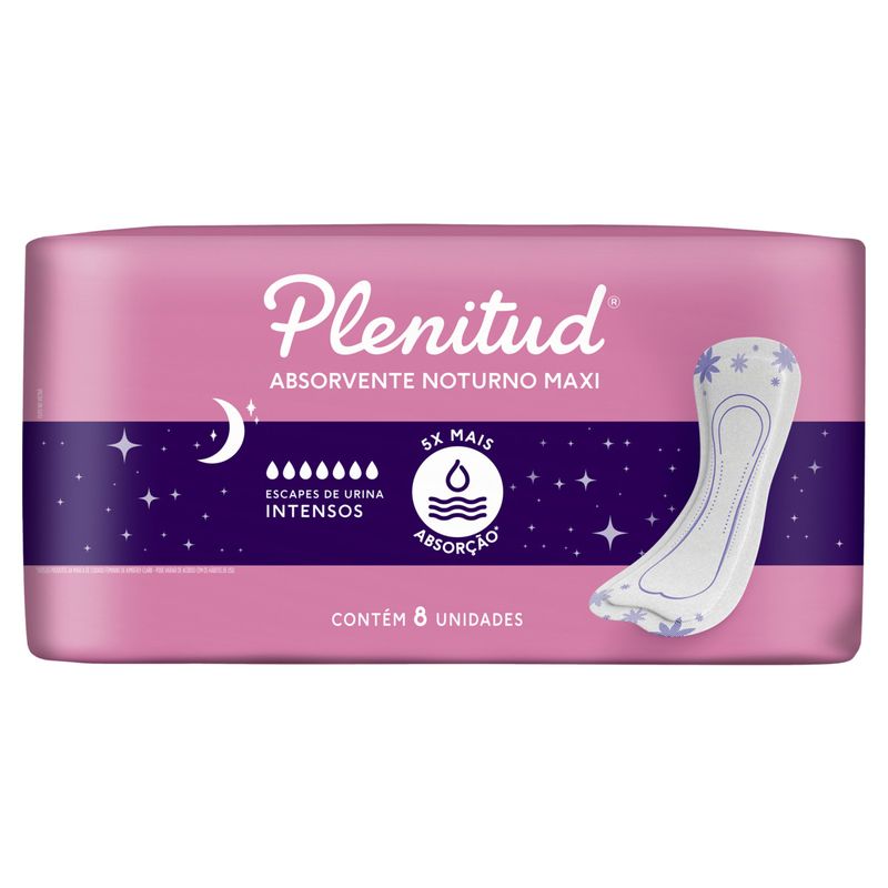 Absorvente sem Abas para Incontinência Urinária Plenitud Femme Noturno Pacote 8 Unidades