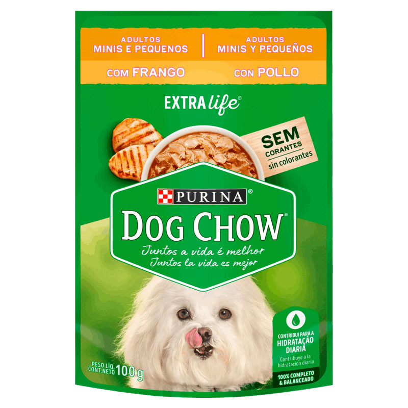 Alimento Ração Úmida para Cães Adultos Raças Minis e Pequenas Frango Purina Dog Chow Extra Life Sachê 100g