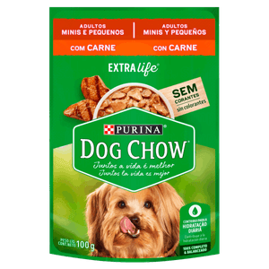 Alimento Ração Úmida para Cães Adultos Raças Minis e Pequenas Carne Purina Dog Chow Extra Life Sachê 100g