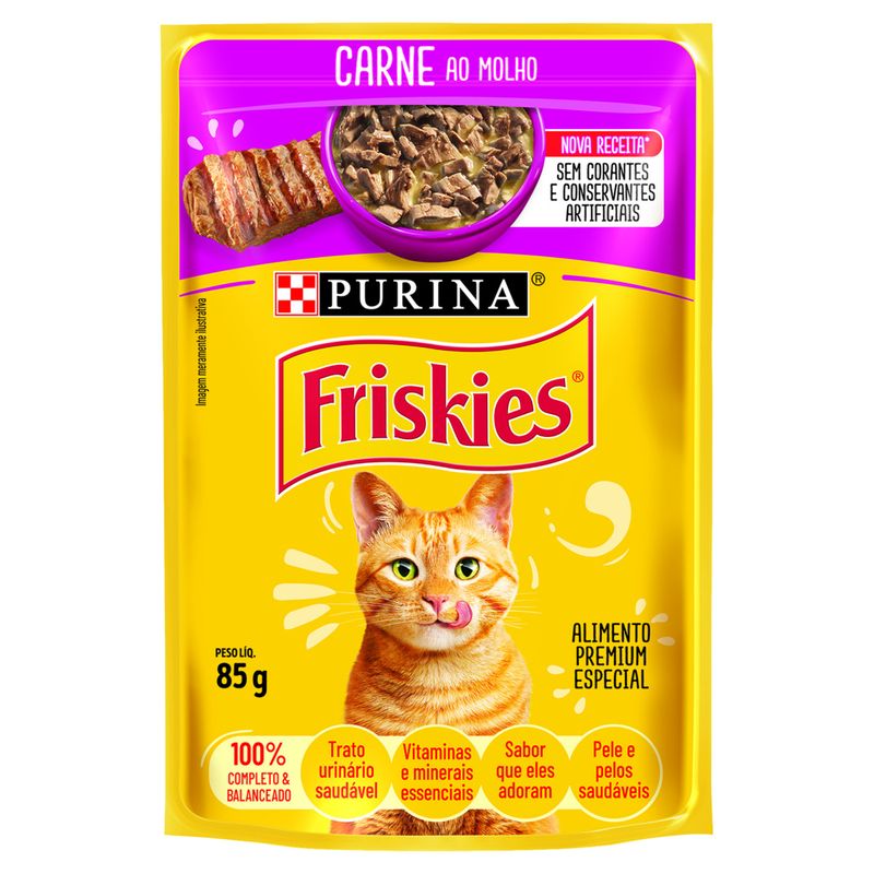 Alimento Ração Úmida para Gatos Adultos Carne ao Molho Purina Friskies Sachê 85g