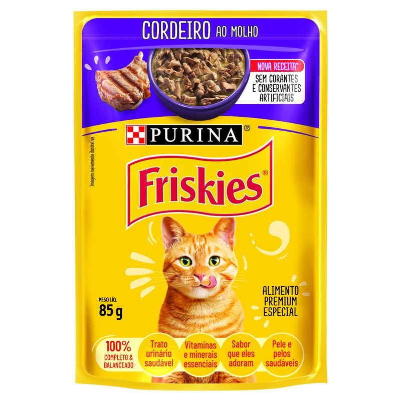Alimento Ração Úmida para Gatos Adultos Cordeiro ao Molho Purina Friskies Sachê 85g