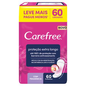 Protetor Diário sem Abas Longo com Perfume Carefree Proteção Extra Pacote 60 Unidades Leve Mais Pague Menos