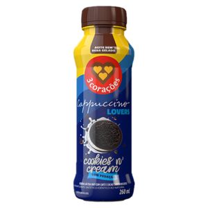 Bebida Láctea UHT Cappuccino Cookies 'n' Cream 3 Corações Lovers Frasco 260ml