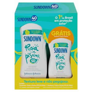 Kit Protetor Solar FPS 50 Sundown Praia e Piscina 200ml Grátis Protetor Solar FPS 50 100ml