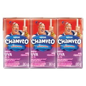 Pack Leite Fermentado Desnatado Uva Chamyto Caixa 6 Unidades 80g Cada