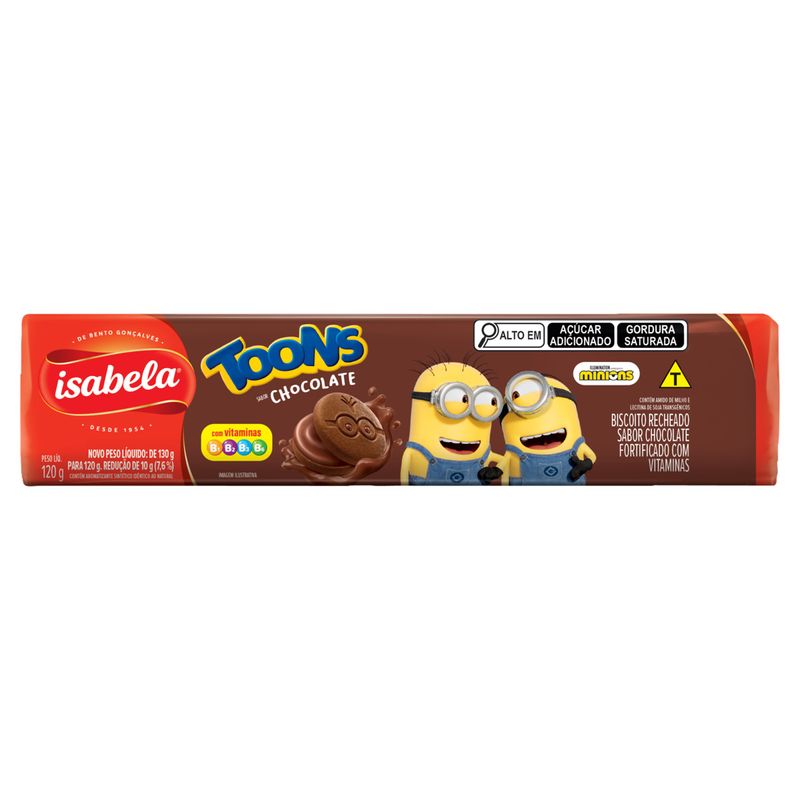 Biscoito Chocolate Recheio Chocolate Minions Isabela Toons Pacote 120g