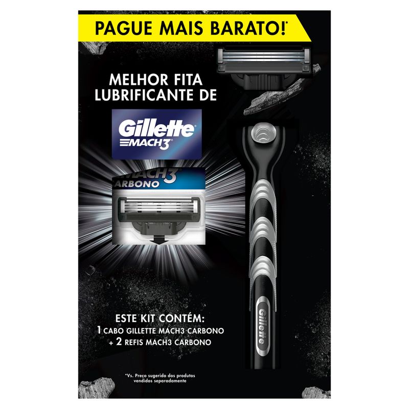 Kit-1-Aparelho-Recarregavel---2-Carga-para-Barbear-Gillette-Mach3-Carbono