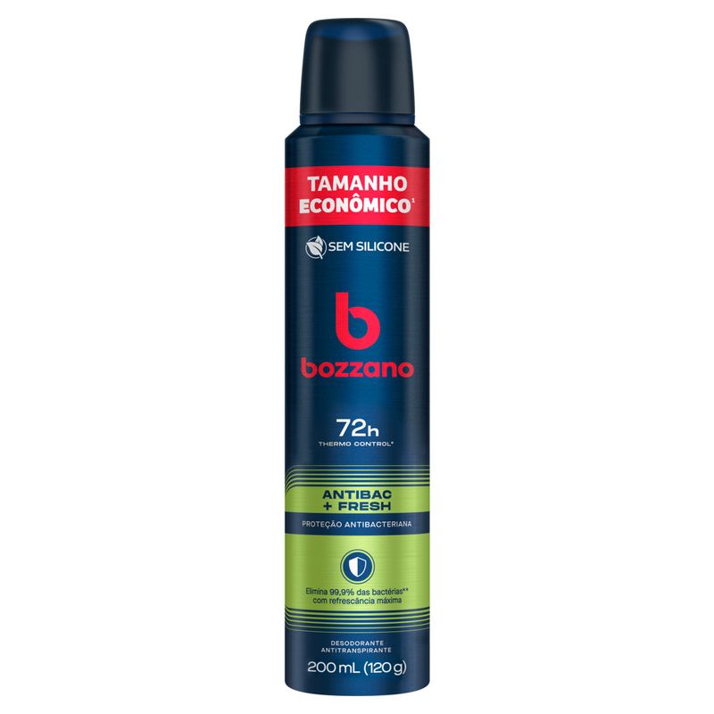 Antitranspirante Aerossol Bozzano Antibac + Fresh 200ml Spray Tamanho Econômico