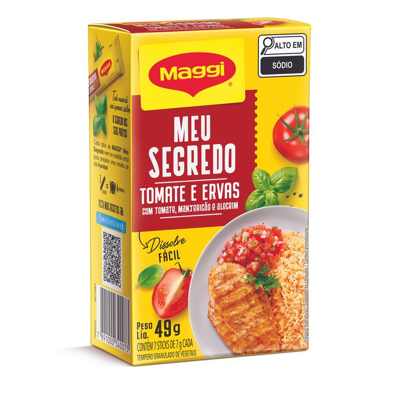 Tempero Granulado Tomate e Ervas Maggi Meu Segredo Caixa 49g 7 Unidades