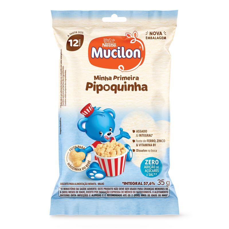 Biscoito Snack Integral Milho Mucilon Minha Primeira Pipoquinha Pacote 35g