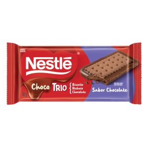 Chocolate ao Leite Recheio Chocolate com Biscoito de Chocolate Nestlé Choco Trio Pacote 90g
