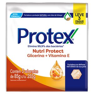 Pack Sabonete Barra Antibacteriano Protex Nutri Protect Glic.+Vita E Envoltório 255g 3 Unidades Leve Mais Pague Menos