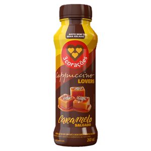 Bebida Láctea UHT Cappuccino Caramelo Salgado 3 Corações Lovers Frasco 260ml