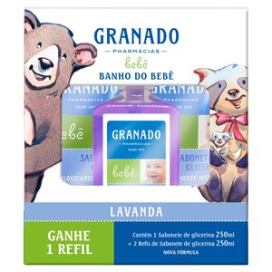 Kit 1 Sabonete Líquido de Glicerina Lavanda + 2 Refis Granado Banho do Bebê 250ml Cada Grátis 1 Refil