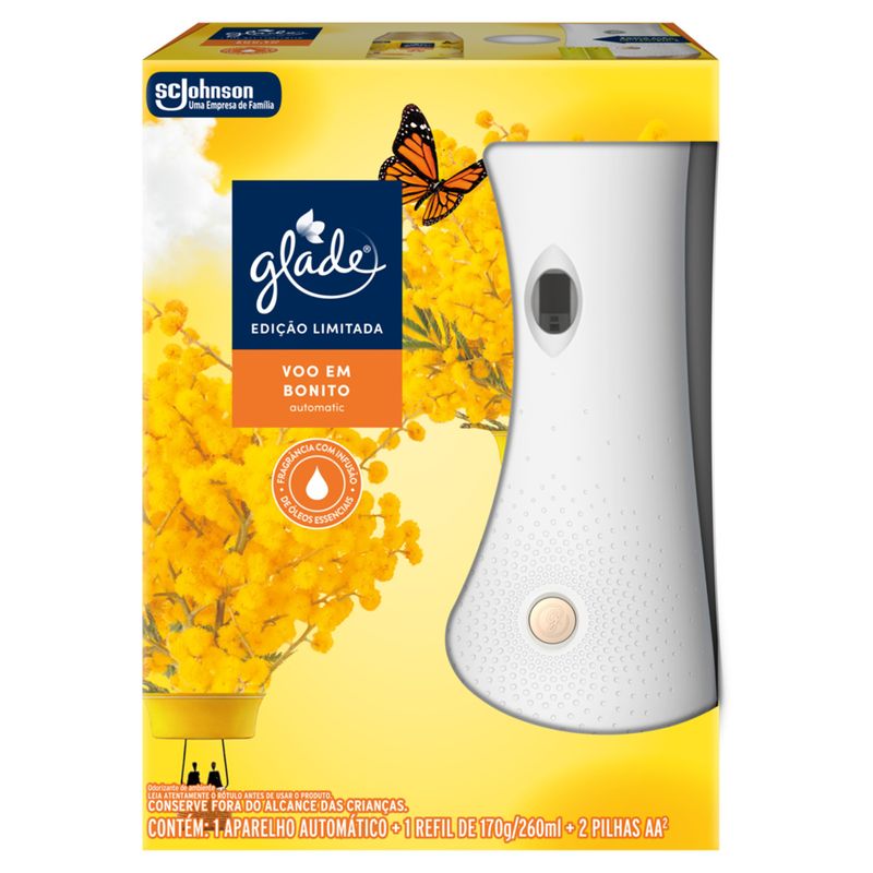 Aparelho e Odorizador de Ambiente Voo em Bonito Glade Automatic Caixa 260ml Spray Refil