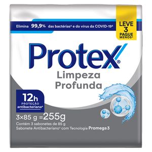 Pack Sabonete Barra Antibacteriano Protex Limpeza Profunda Envoltório 255g 3 Unidades Leve Mais Pague Menos