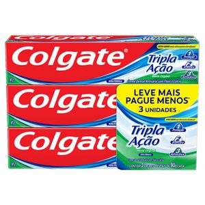 Pack Creme Dental Menta Original Colgate Tripla Ação Caixa 3 Unidades 90g Cada Leve Mais Pague Menos