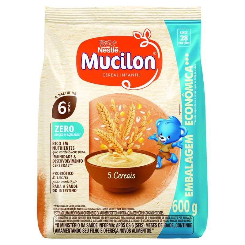 Cereal Infantil 5 Cereais Mucilon Pacote 600g Embalagem Econômica