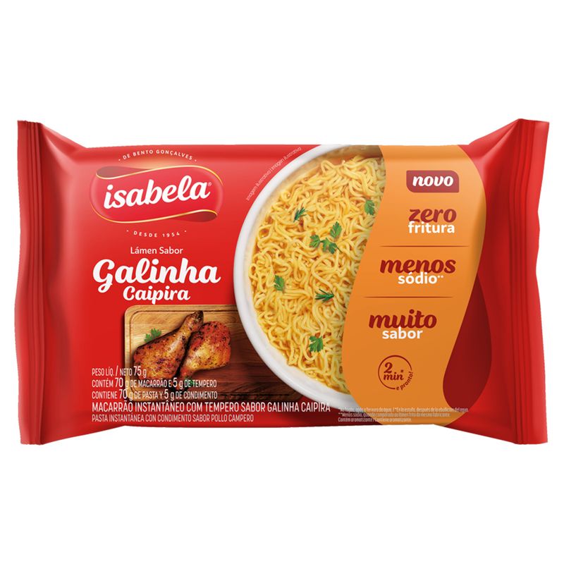 Macarrão Instantâneo Lámen Galinha Caipira Zero Fritura Isabela Pacote 75g