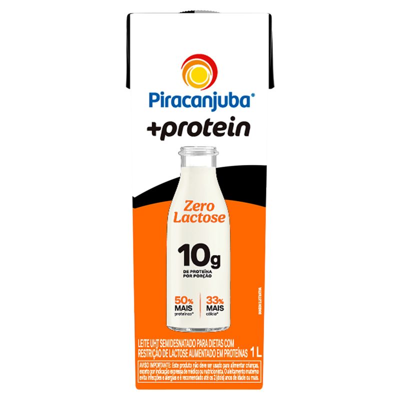 Leite UHT Semidesnatado Zero Lactose Piracanjuba +Protein Caixa com Tampa 1l
