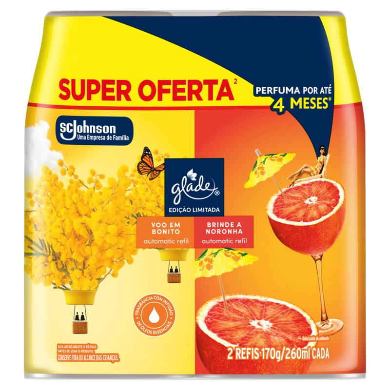 Kit 1 Odorizador de Ambiente Voo em Bonito + 1 Brinde a Noronha Glade Automatic 260ml Cada Refil