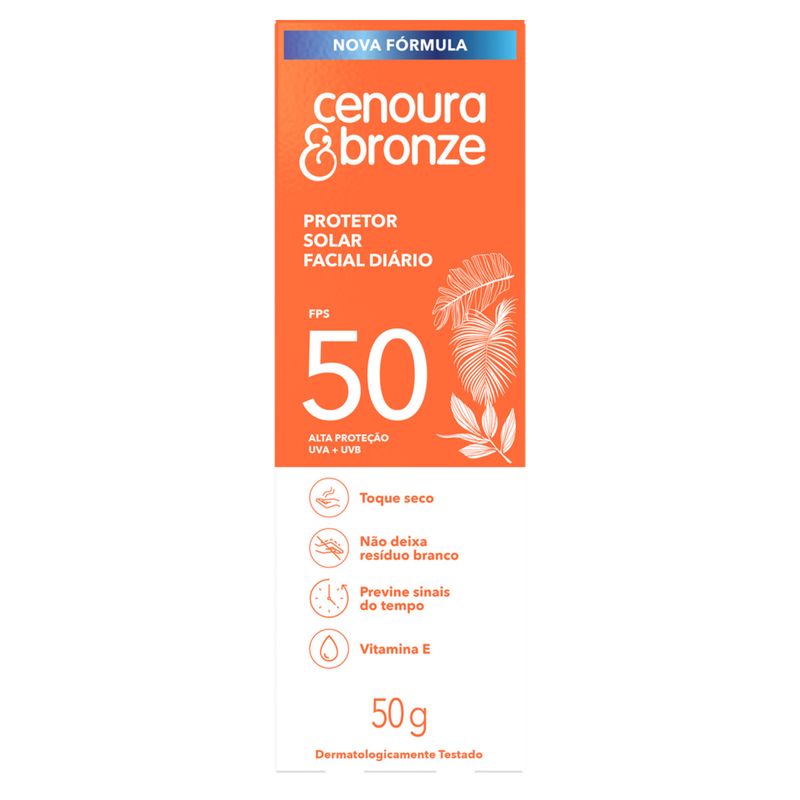 Protetor Solar Facial Toque Seco FPS 50 Cenoura & Bronze Caixa 50g