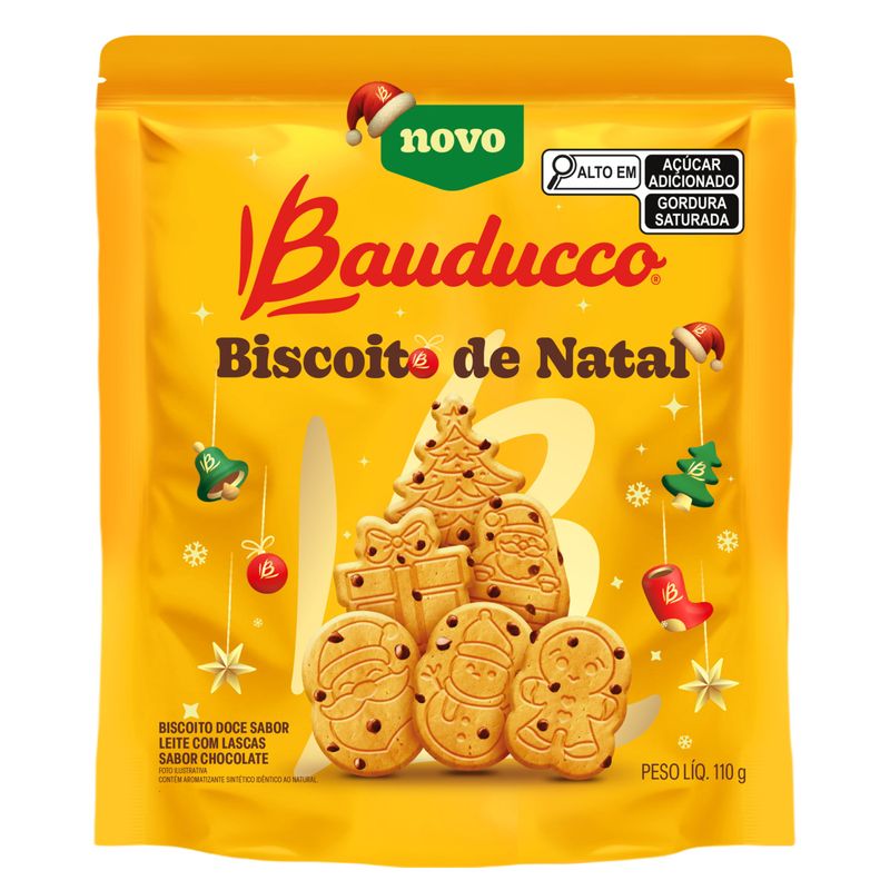 Biscoito de Natal Leite com Lascas de Chocolate Bauducco Sachê 110g