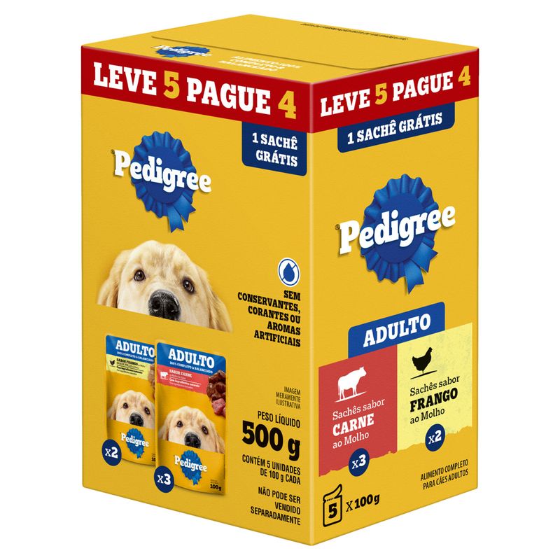 Kit 3 Alimentos para Cães Adultos Carne + 2 Frango ao Molho Pedigree 100g Cada Leve 5 Pague 4 Unidades