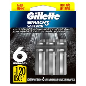 Carga de Aparelho para Barbear Gillette Mach3 Carbono 6 Unidades Leve Mais Pague Menos