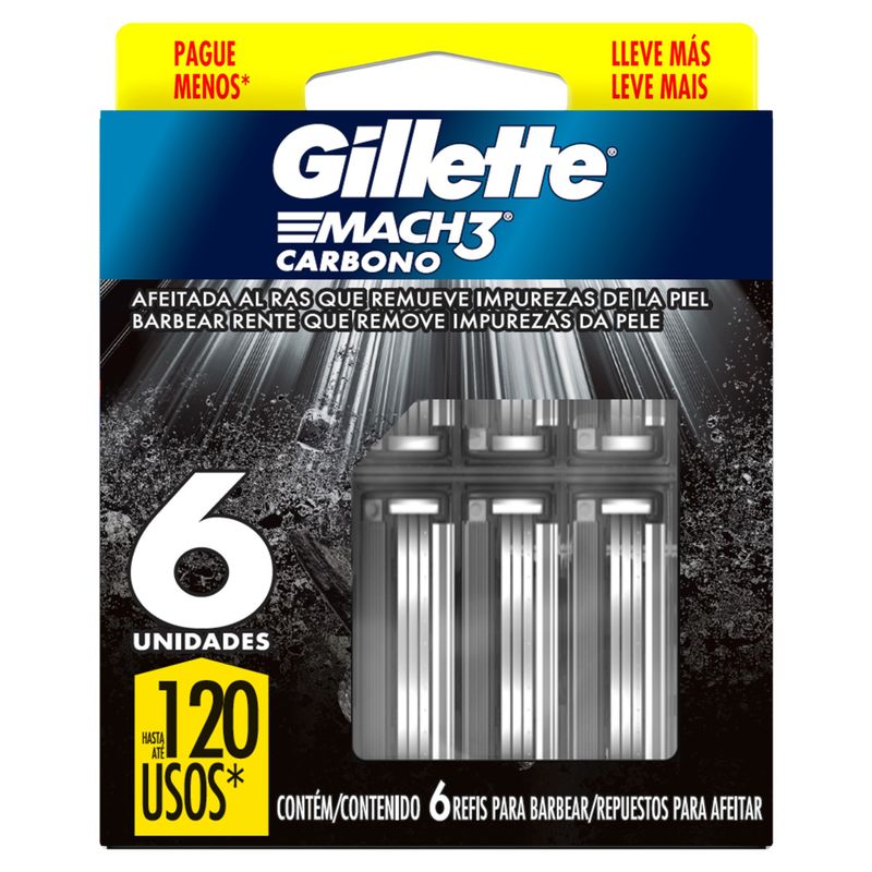 Carga de Aparelho para Barbear Gillette Mach3 Carbono 6 Unidades Leve Mais Pague Menos