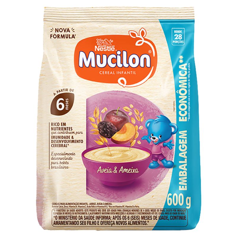 Cereal Infantil Aveia & Ameixa Mucilon Pacote 600g Embalagem Econômica